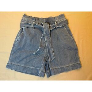 White House Black Market Paperbag Waist Denim Shorts Blue Lyocell Blend Size 4